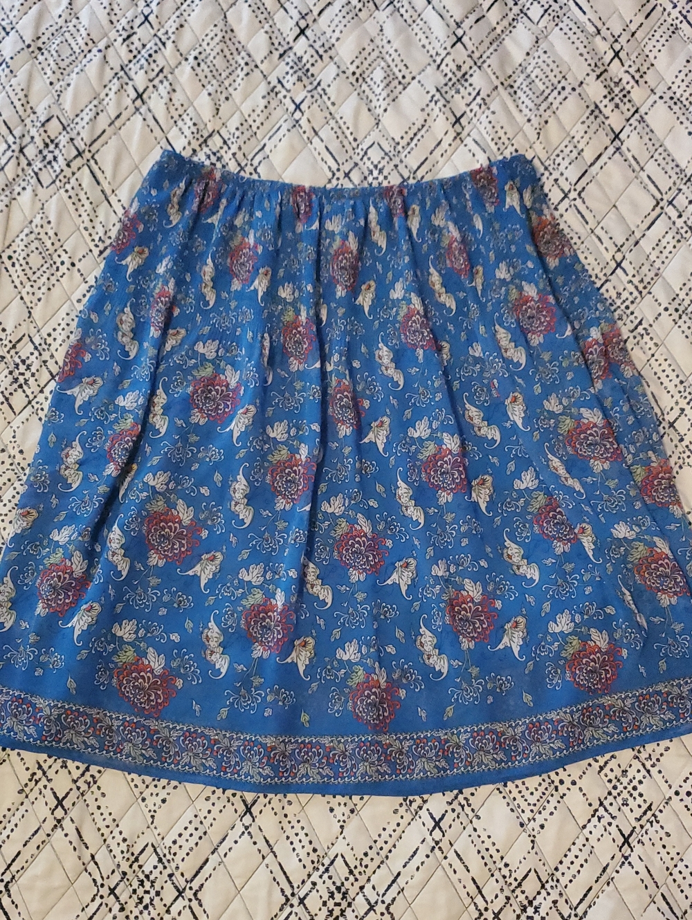 Blue, Red, and White Paisley Butterflies & Beebalm Floral Border Skater Skirt